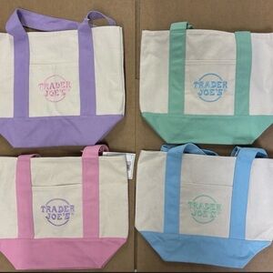 Trader Joe's Canvas Tote Bag Pastel EasterCollection - Purple, Pink, Green, Blue
